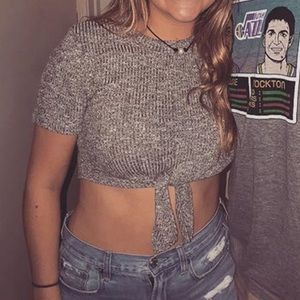 Grey Crop Top with tie